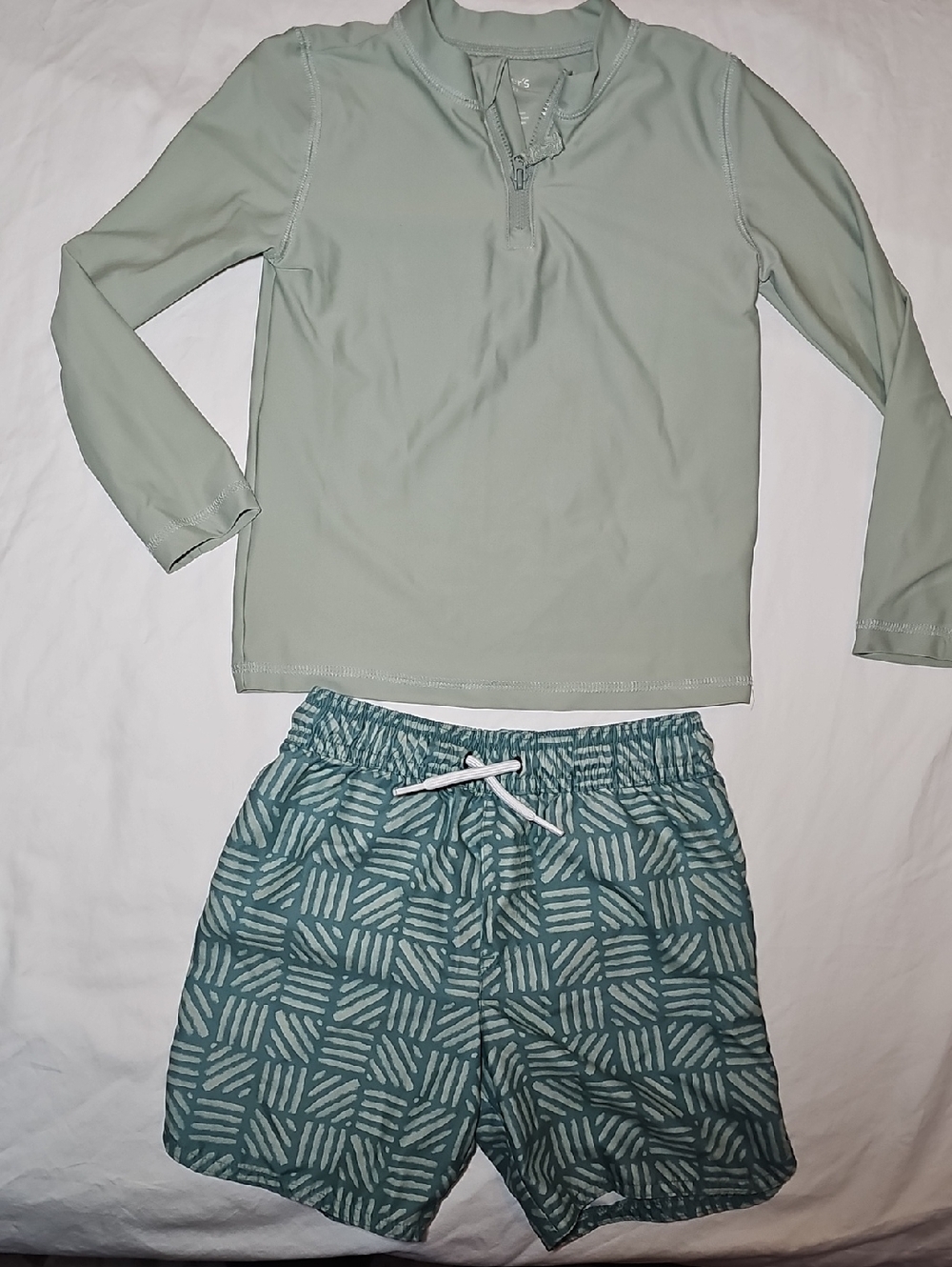 Carter's Sage Green Rash Guard and Patterned Swim Trunks Set